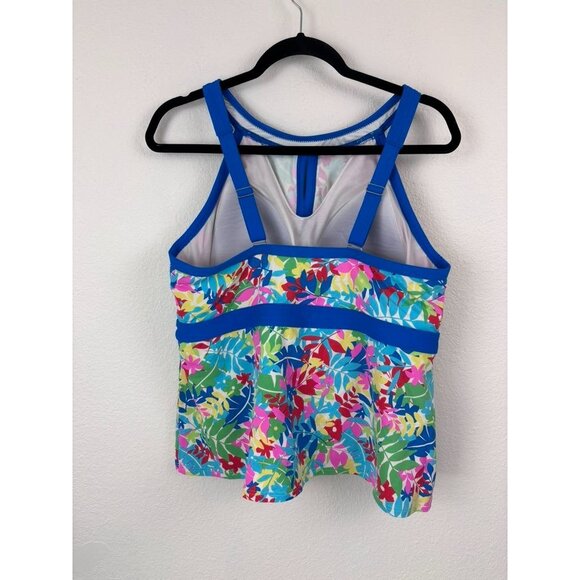 Lands' End women's 16W DD blue floral high neck tankini swim top built in bra - Picture 3 of 5